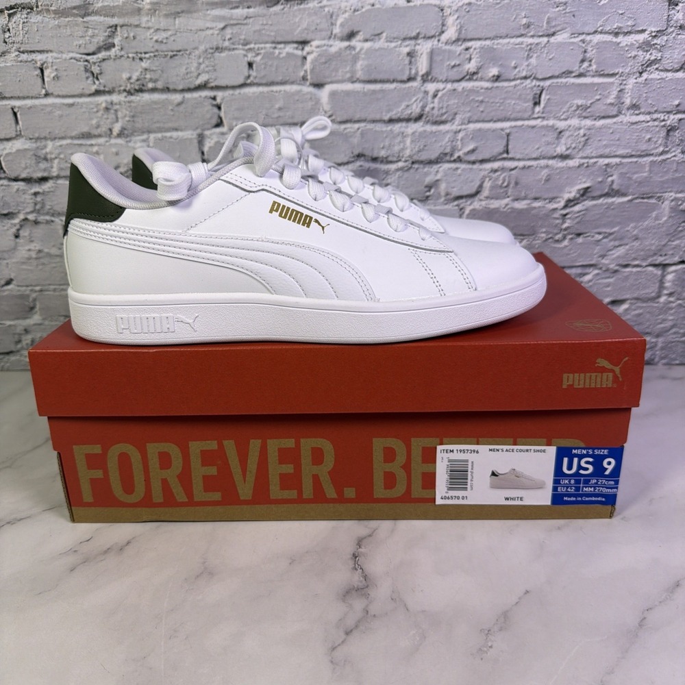 PUMA "Ace Court Shoe" Men's 9 Optimal Comfort Low Gravity Sneaker - White NEW!
